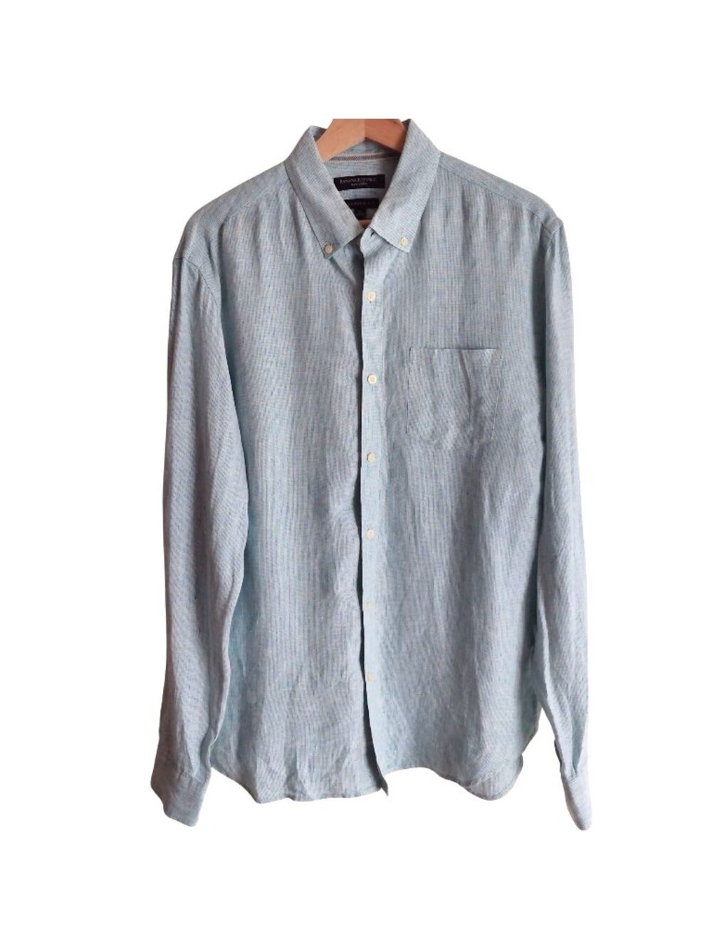 Banana Republic Mens Camden Fit 100% Linen Dress Shirt M Green Button Front